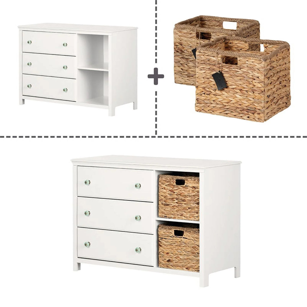 White 3-Drawer Engineered Wood Dresser with Baskets L51374