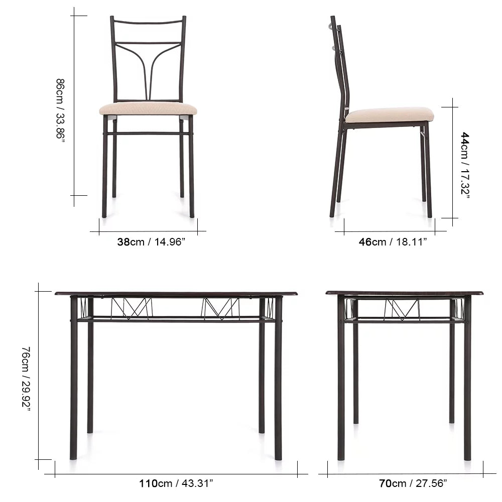 5PCS Metal Frame Dining Table Chairs Set L167