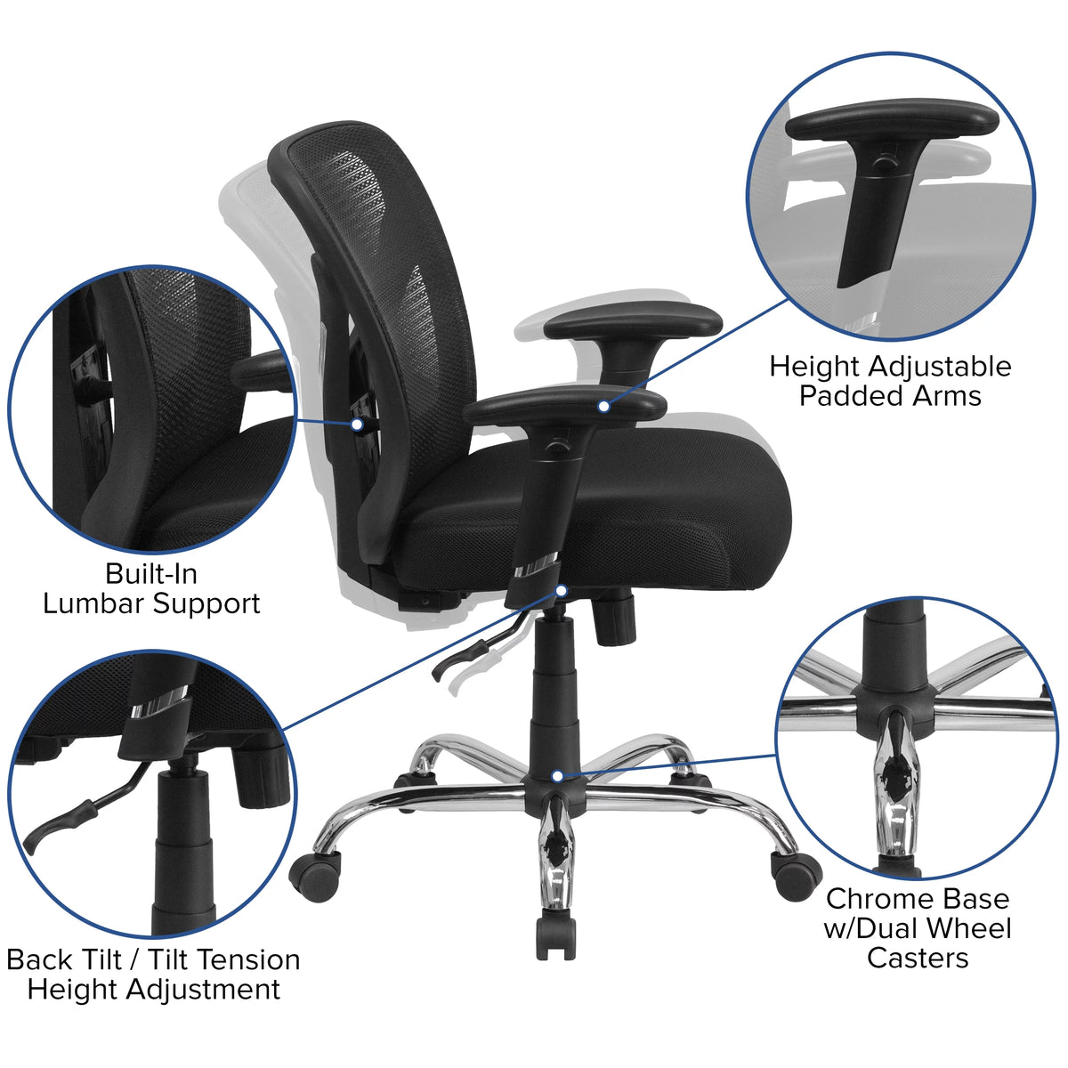 Black Mesh Adjustable Ergonomic Office Chair J6712