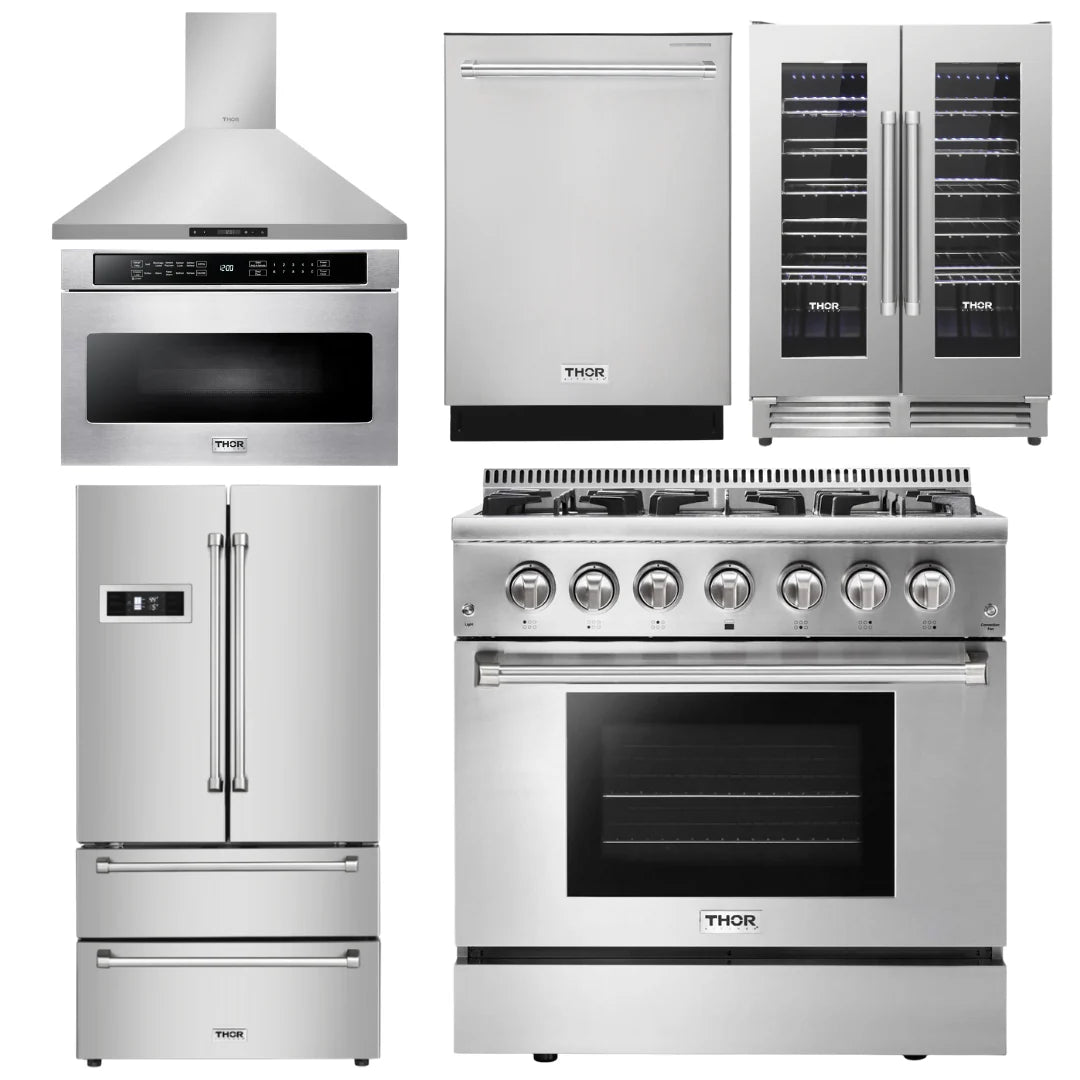 36 Dual Fuel Range, Range Hood, Microwave, Refrigerator, Dishwasher, Wine Cooler Z461
