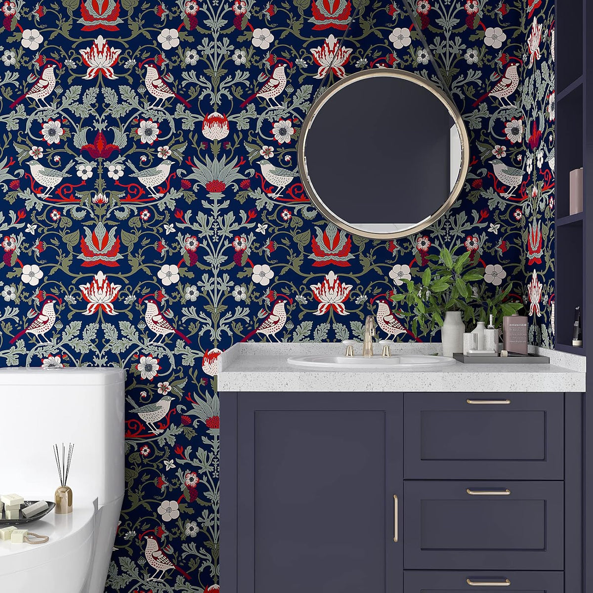 Navy Floral Peel and Stick Wallpaper 17.7''x118'' F955334