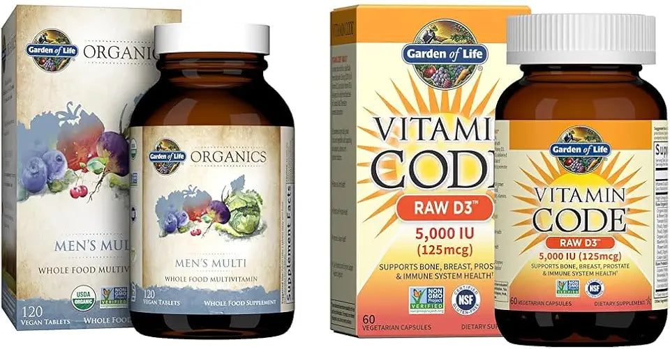 Men's Multivitamin 120 Tablets and Vitamin D 5000 IU 60 Capsules Bundle N583