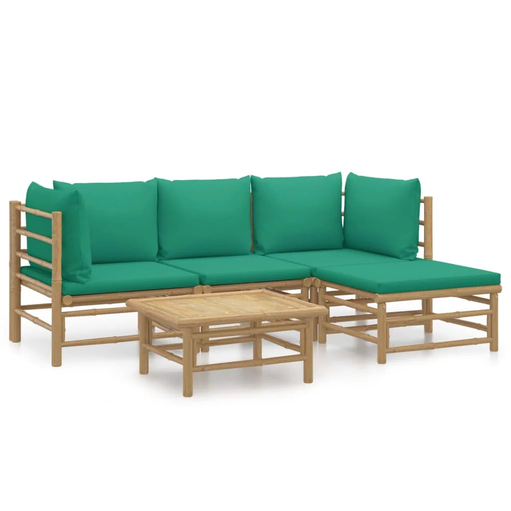 5 Piece Patio Set with Green Cushions Bamboo W664064