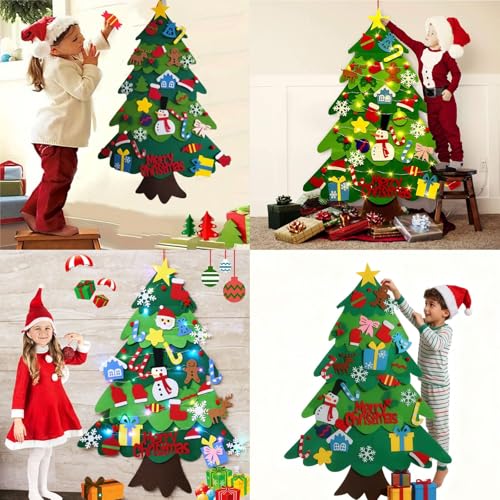 3ft Felt Christmas Tree Set with 32 Decorative Items and LED Lights Y961