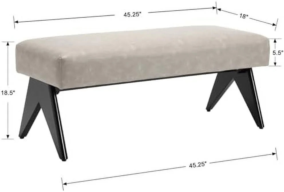 White Upholstered Ottoman Bench with Wood Legs O74346
