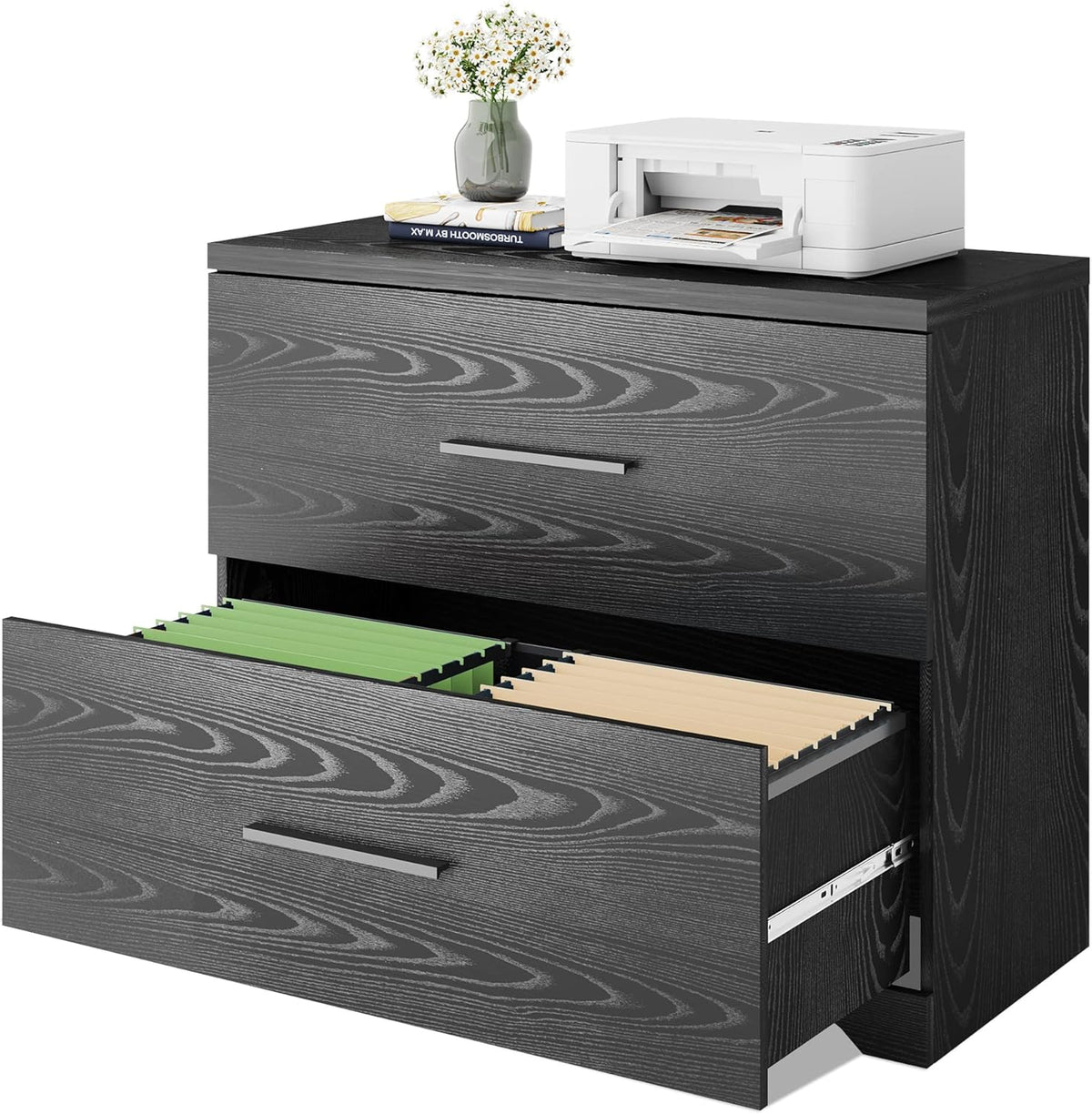 Gray Oak 2 Drawer Wood Lateral File Cabinet J745