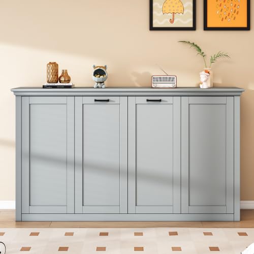 Gray Queen Size Murphy Bed Wall Bed Frame B510