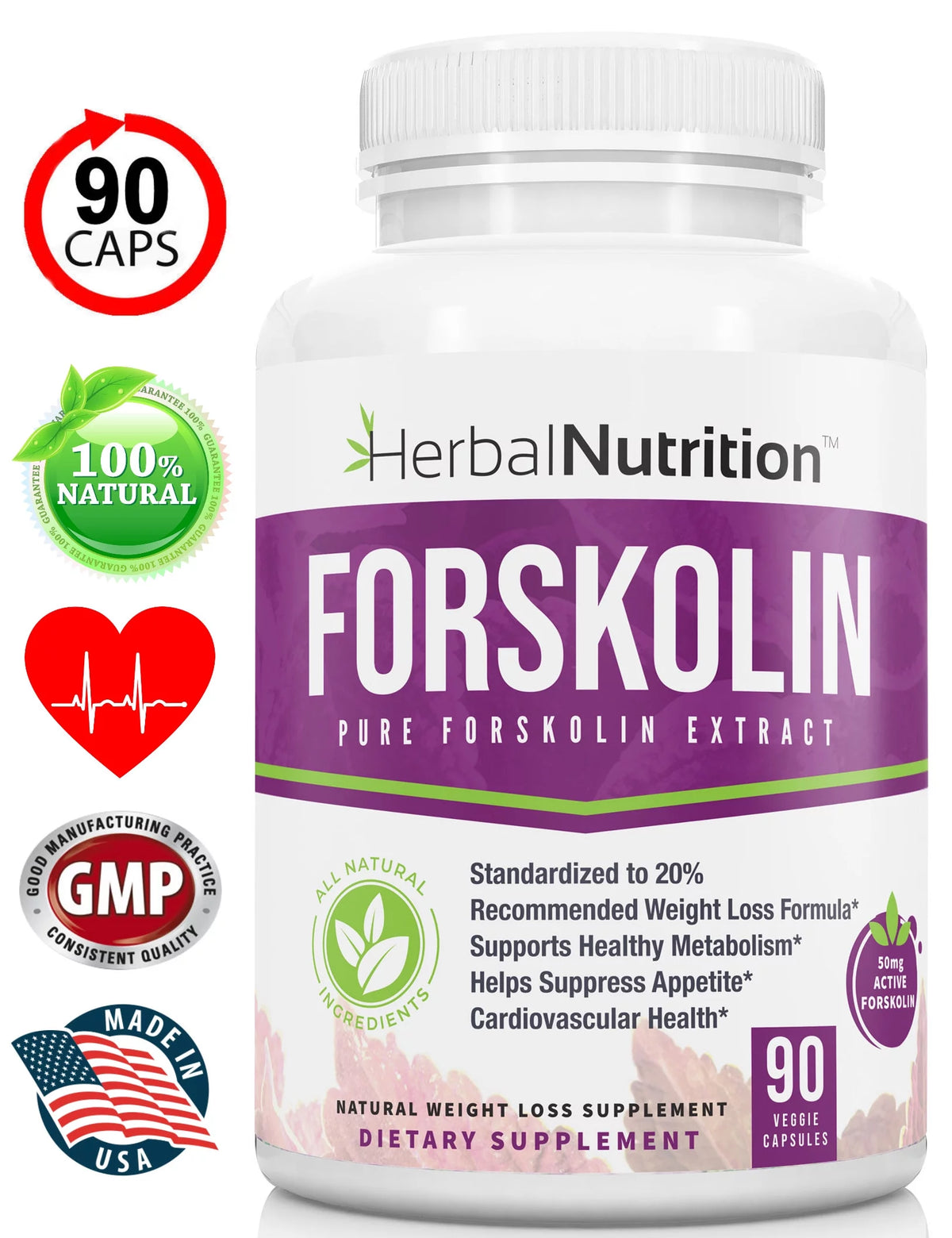 90 Capsules Forskolin Extract Supplement P421526