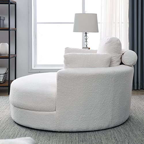 Oversized Swivel Accent Barrel Linen Tufted Upholstered Sofachair with 3 Pillows Orange V961