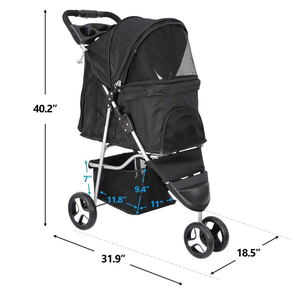 3 Wheel Foldable Pet Stroller with Storage Basket L749867