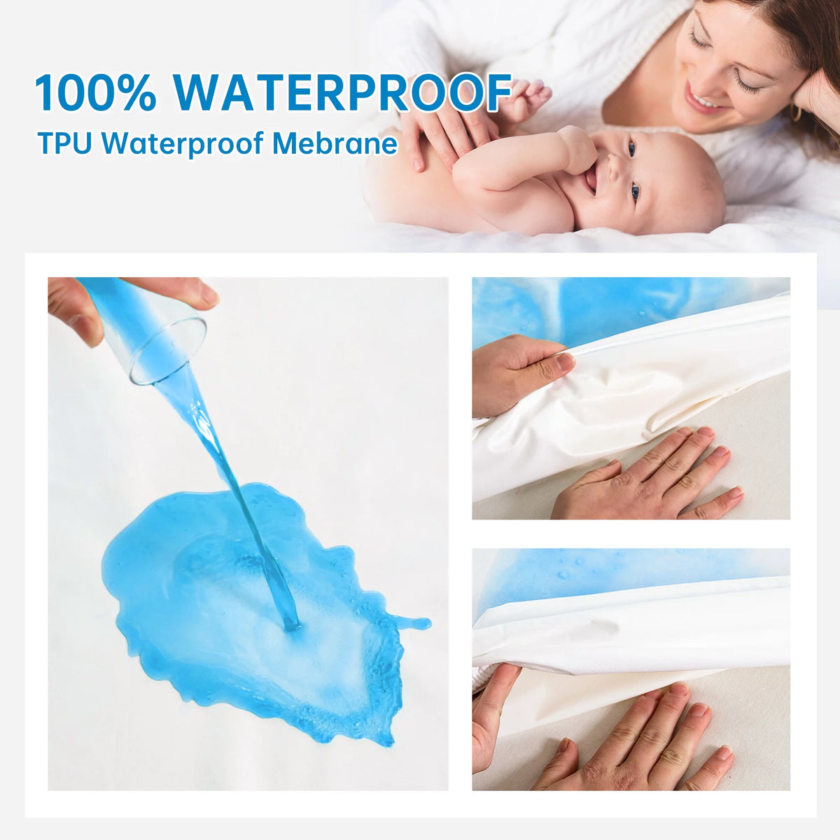 100% Waterproof Breathable Machine Washable White Queen Mattress Protector O5185
