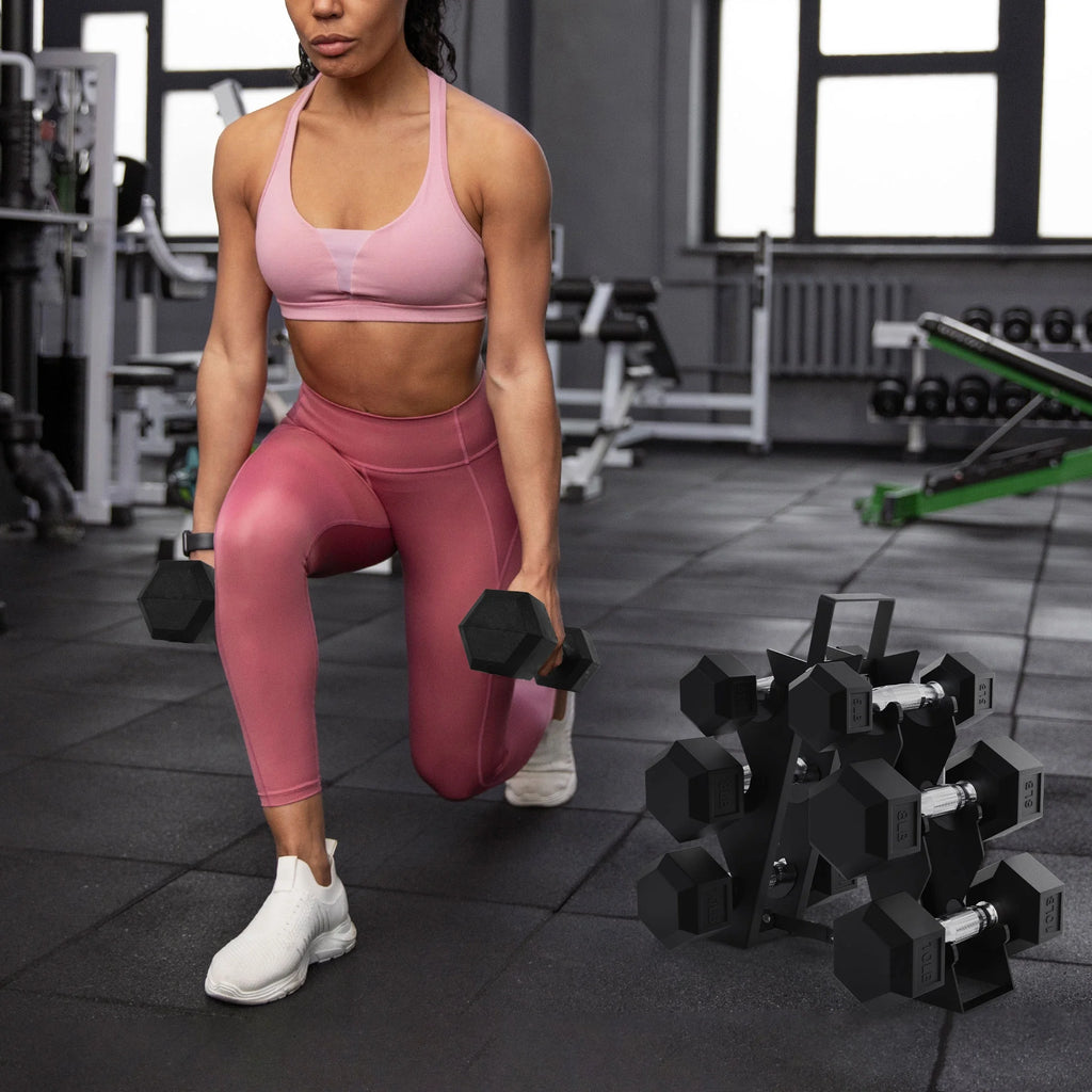 5, 8, and 10 Pound Dumbbell Pairs with Metal Rack C23594