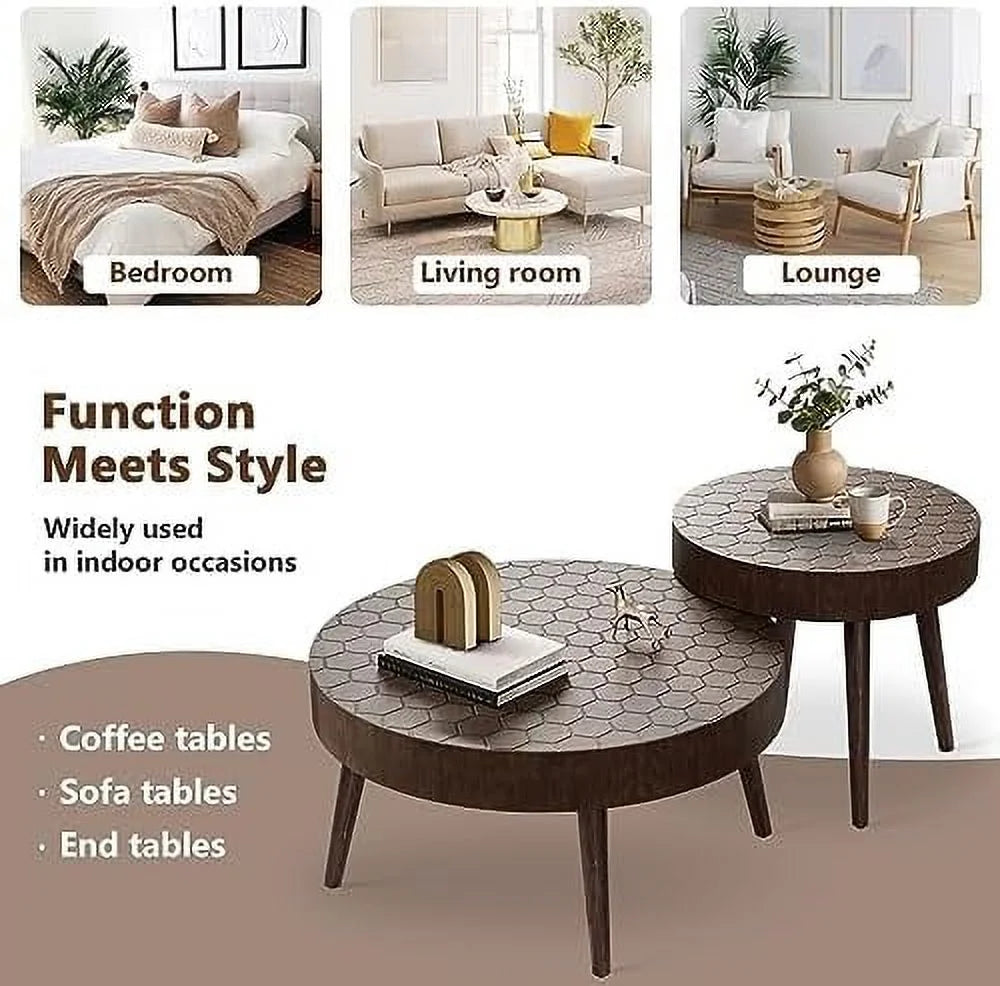 2 Piece Round Nesting Coffee Table Set Wood H526084