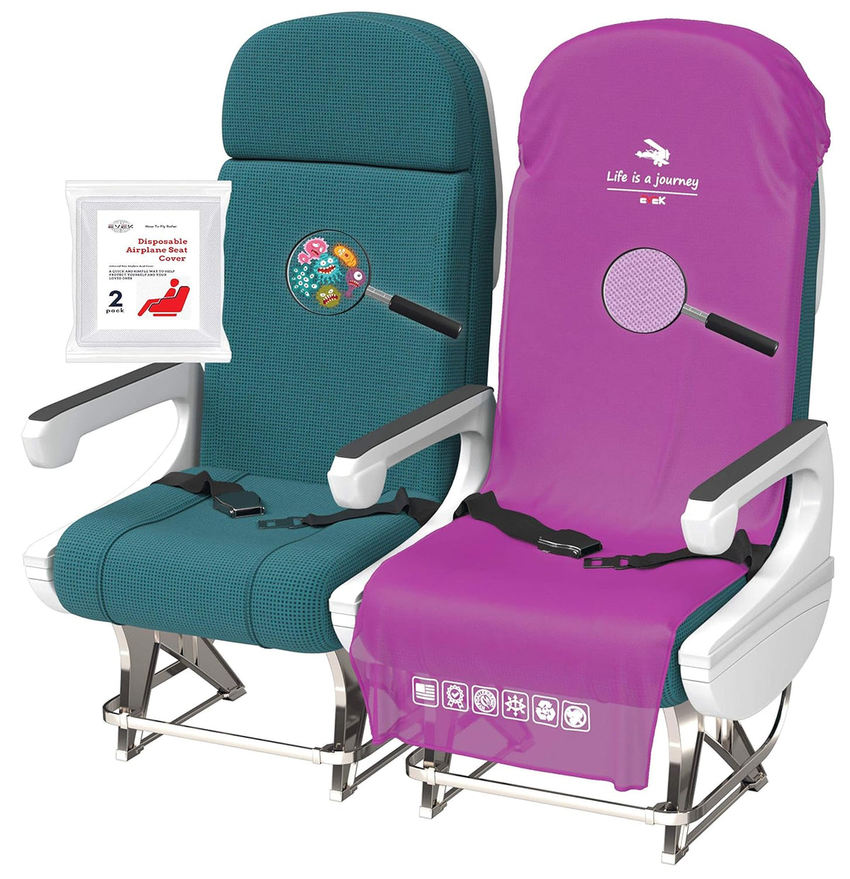 2pcs Disposable/Reusable Hygienic Airplane Seat Covers (Purple, 2-Pack) J860