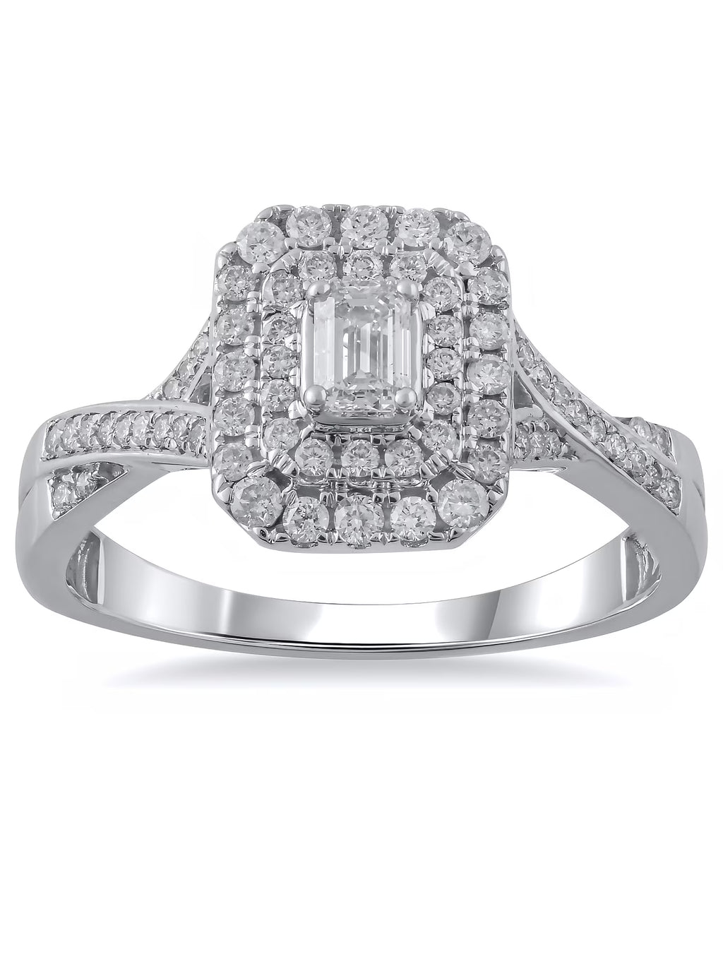10kt White Gold Emerald Cut Diamond Engagement Ring E1040