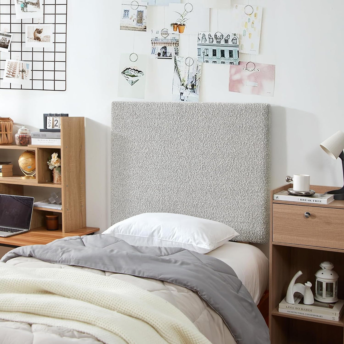 Boucle Gray Cream Headboard with Legs J50517