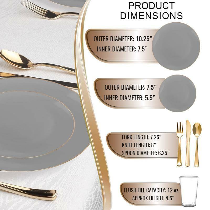 20 Settings Gray Gold Round Disposable Plastic Wedding Value Set I800