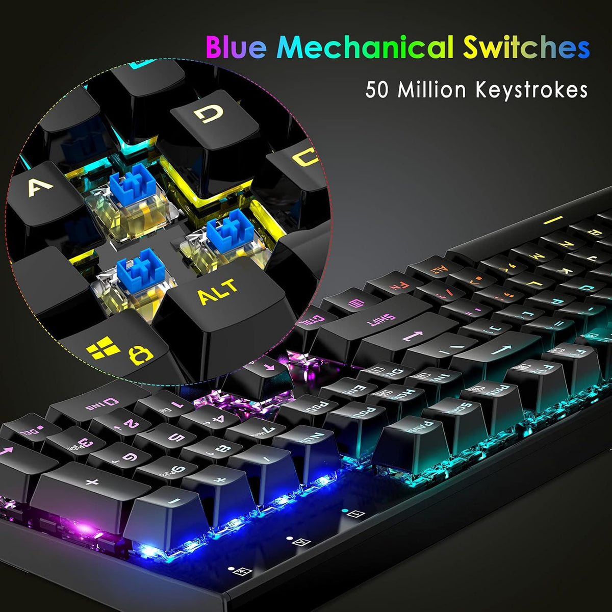 RGB Backlit 104 Keys Blue Switch Wired Mechanical Gaming Keyboard E10468