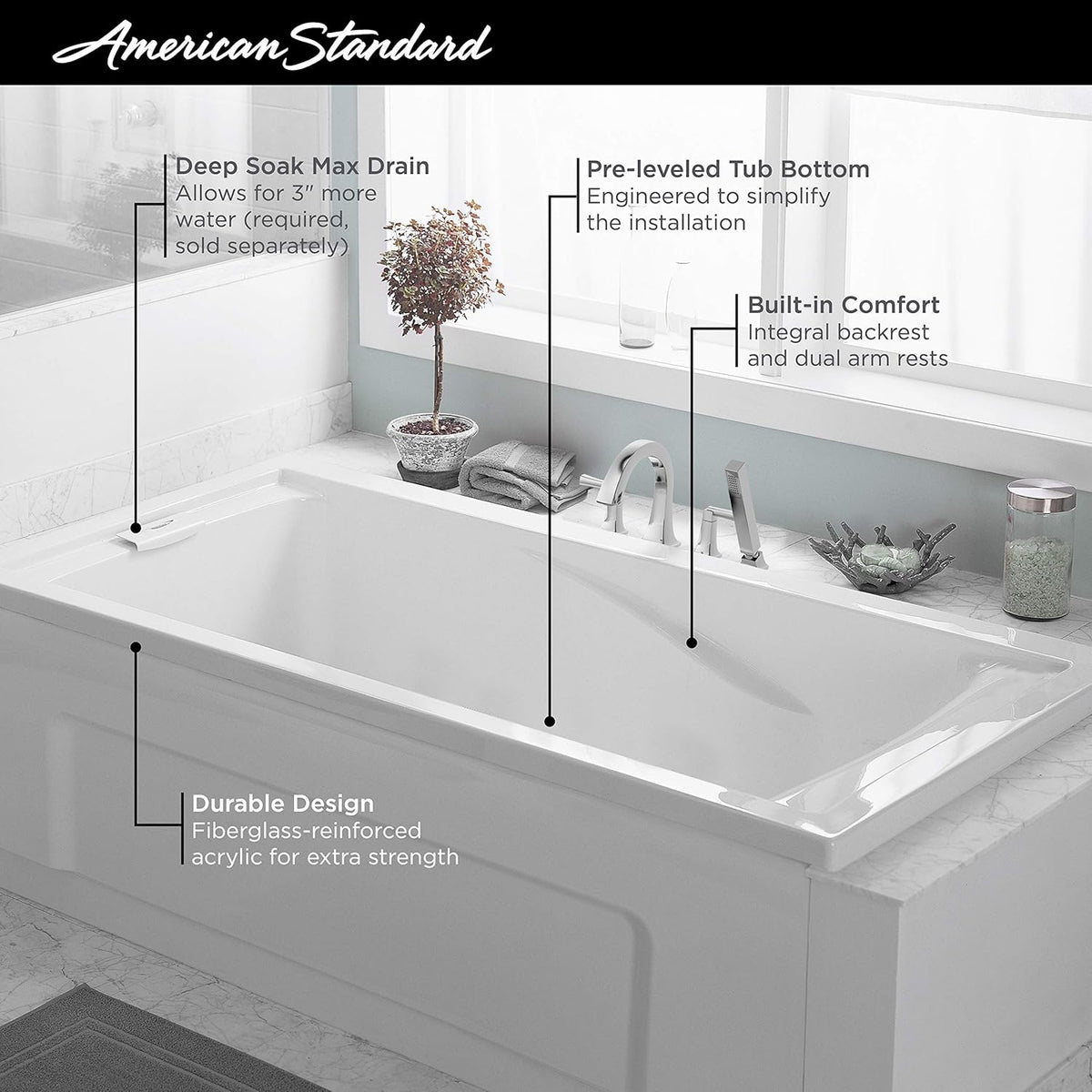 Deep Soaking Tub with Reversible Drain L779719