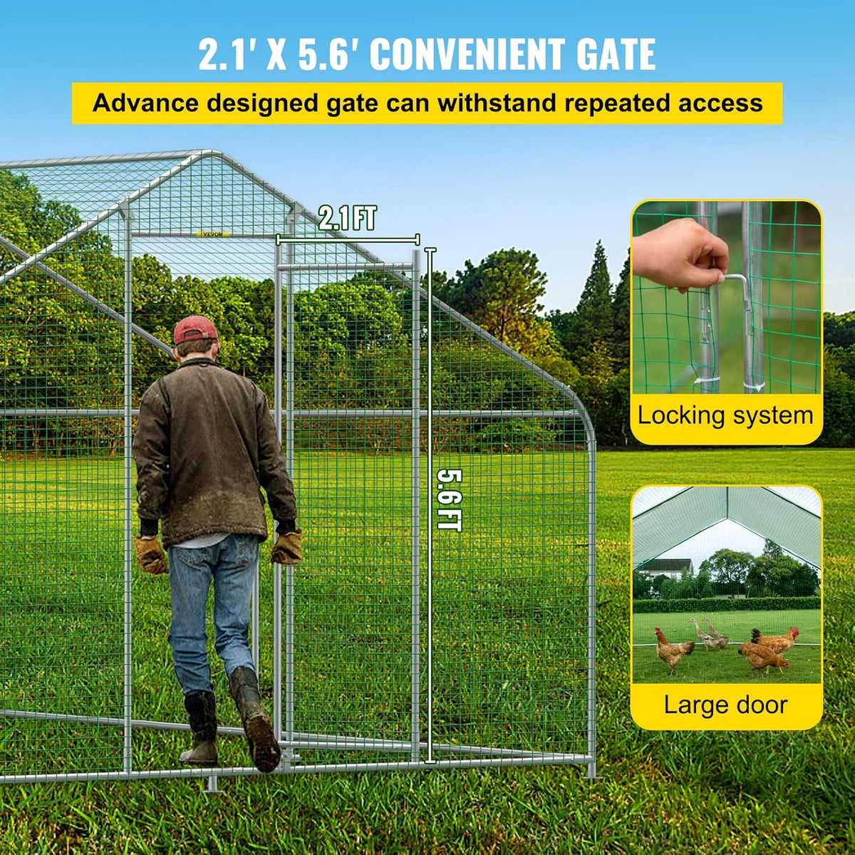 Large Metal Chicken Coop with Run, Waterproof Cover, 19.3x9.8x6.5 ft T63265