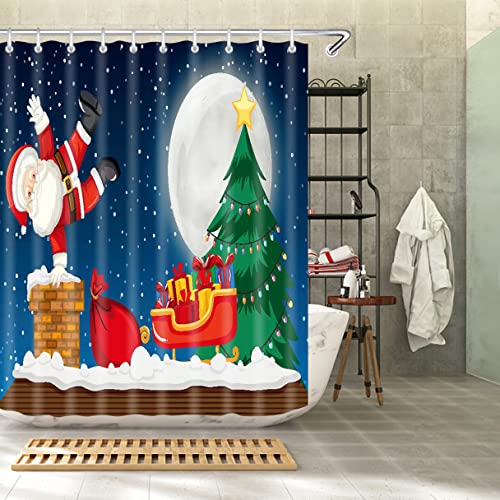 71"x71" Blue Cloth Fabric Christmas Shower Curtain D2691