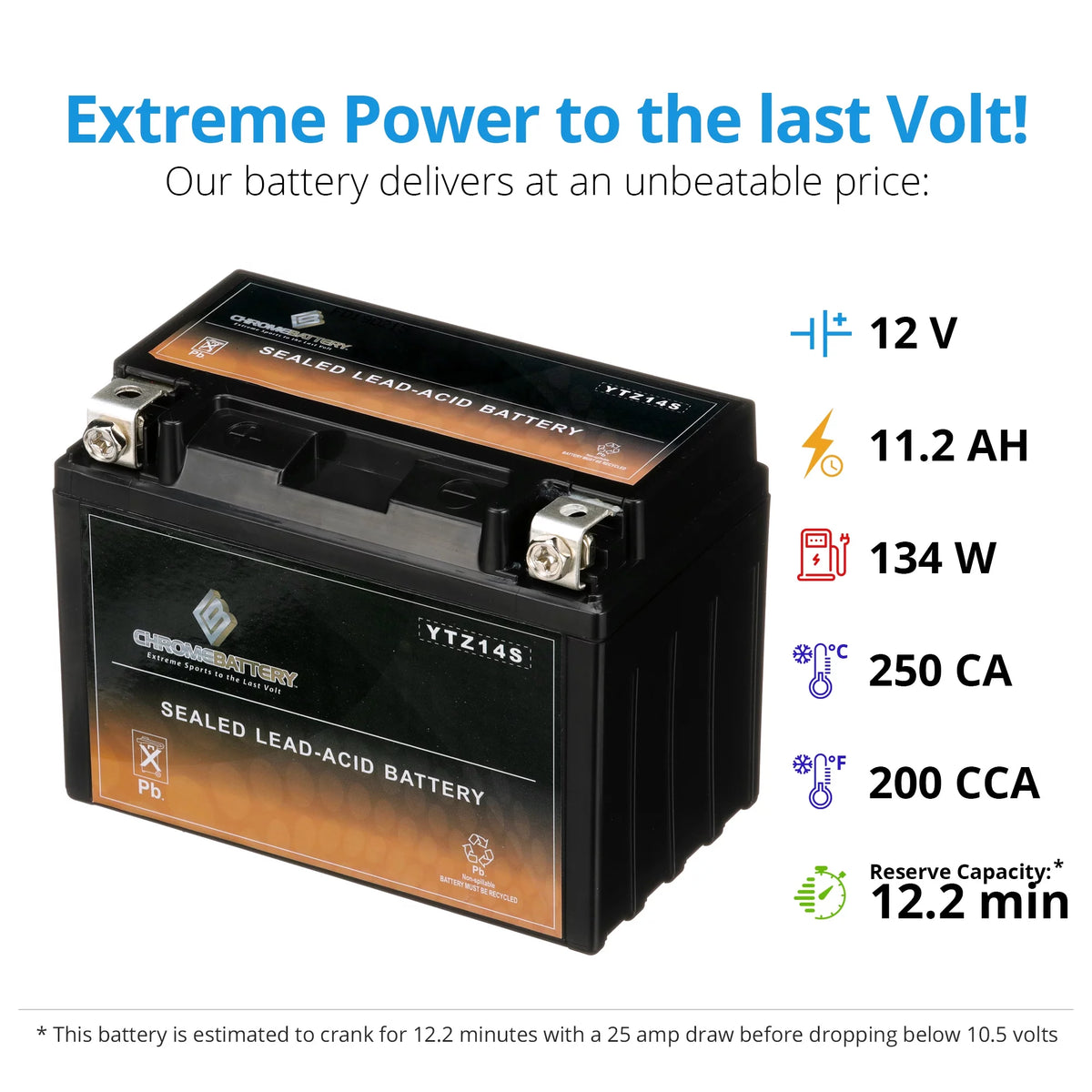 12 Volts 11.2 Ah 140 Cca Motorcycle Battery W29313
