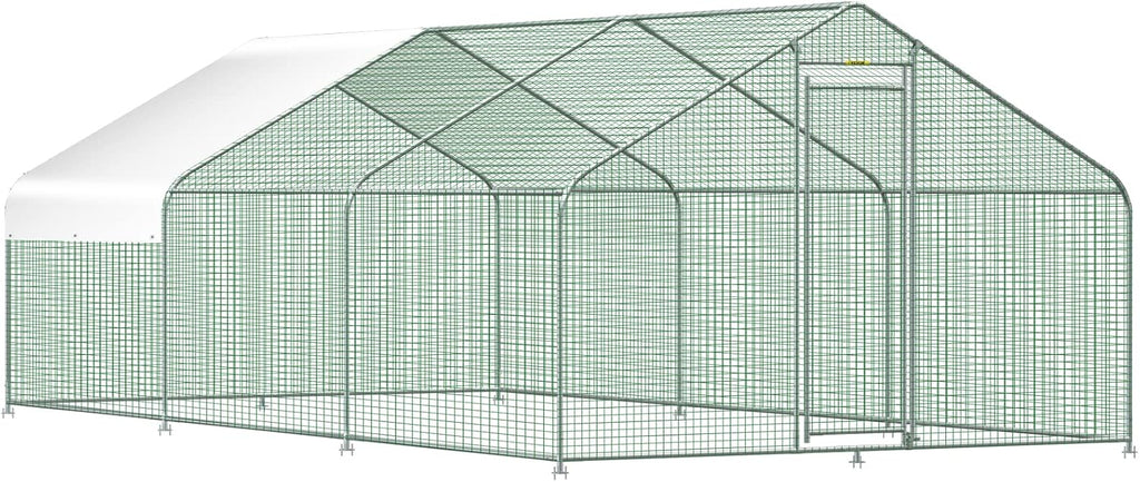 Large Metal Chicken Coop with Run, Waterproof Cover, 19.3x9.8x6.5 ft T63265