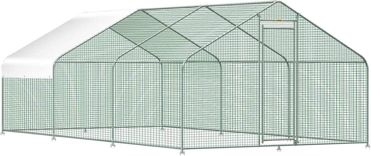 Large Metal Chicken Coop with Run, Waterproof Cover, 19.3x9.8x6.5 ft T63265