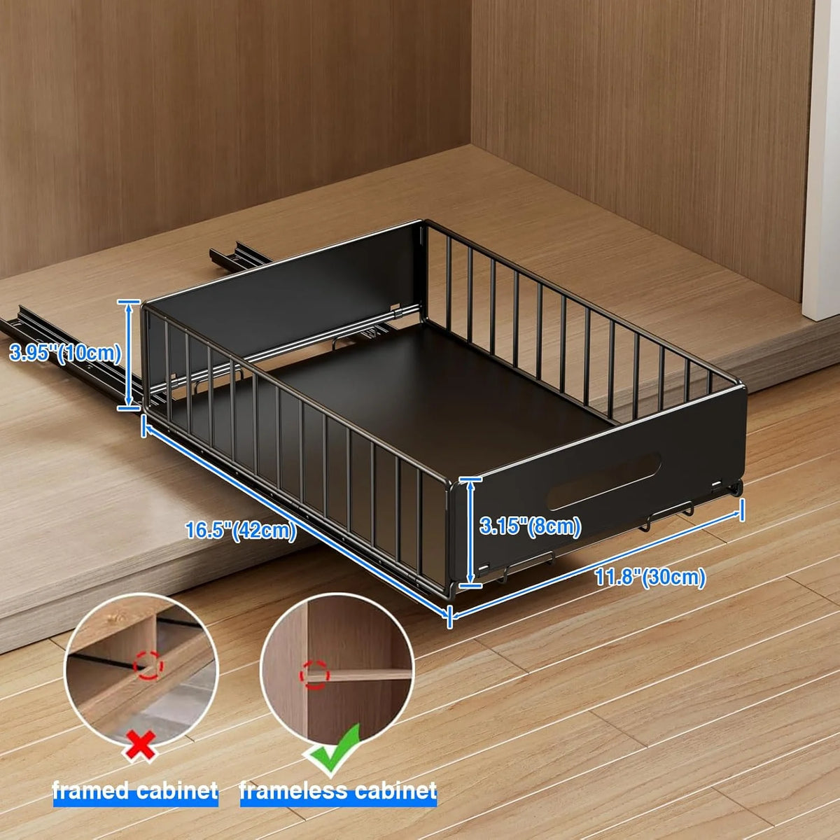 2 Pack Pull Out Cabinet Organizer, Slide Out Drawers, Heavy Duty Shelves, Black M512