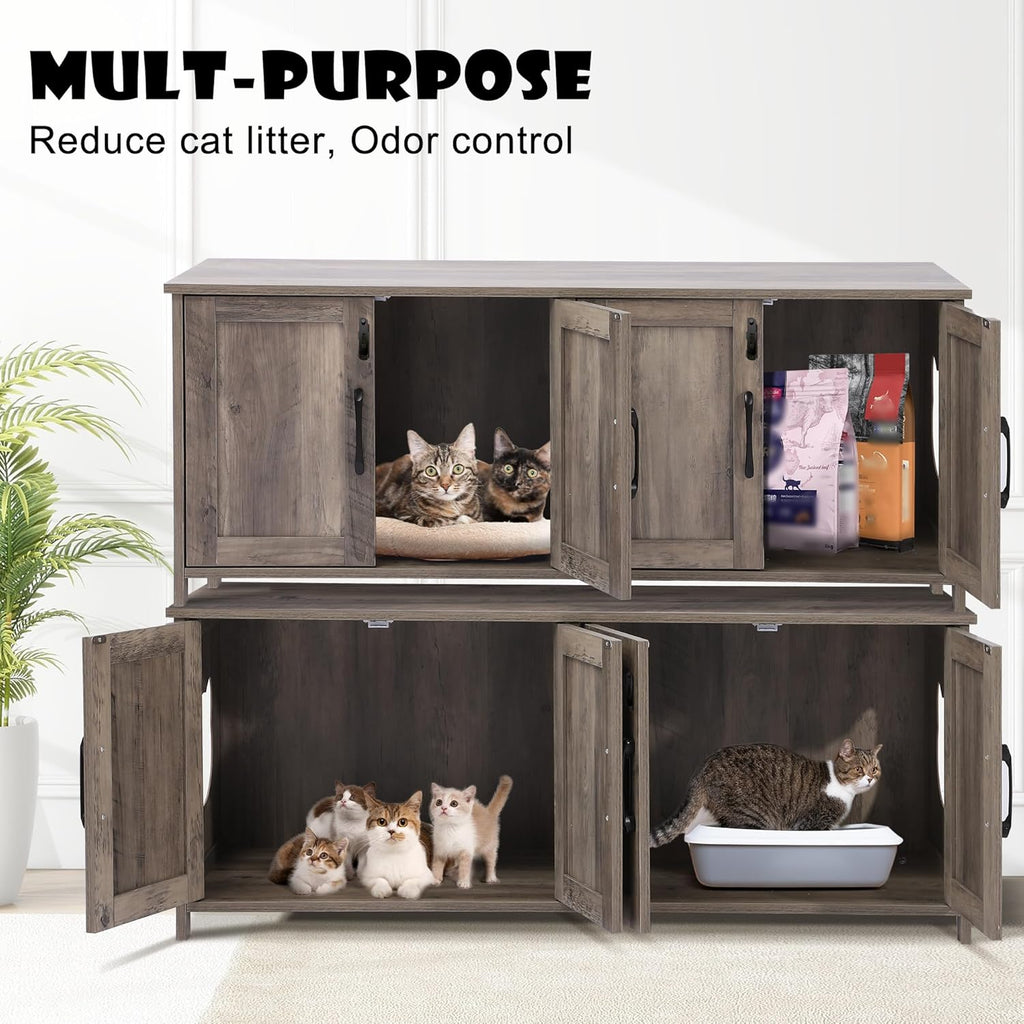 Greige Wooden Cat Litter Box Enclosure with Lockable Door P4730