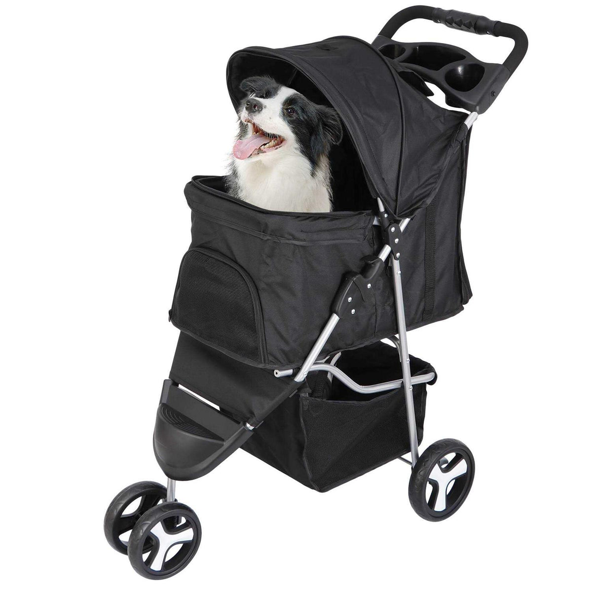 3 Wheel Foldable Pet Stroller with Storage Basket L749867