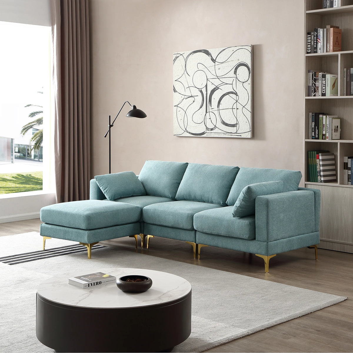 L Shape Turquoise Fabric Couch M18470