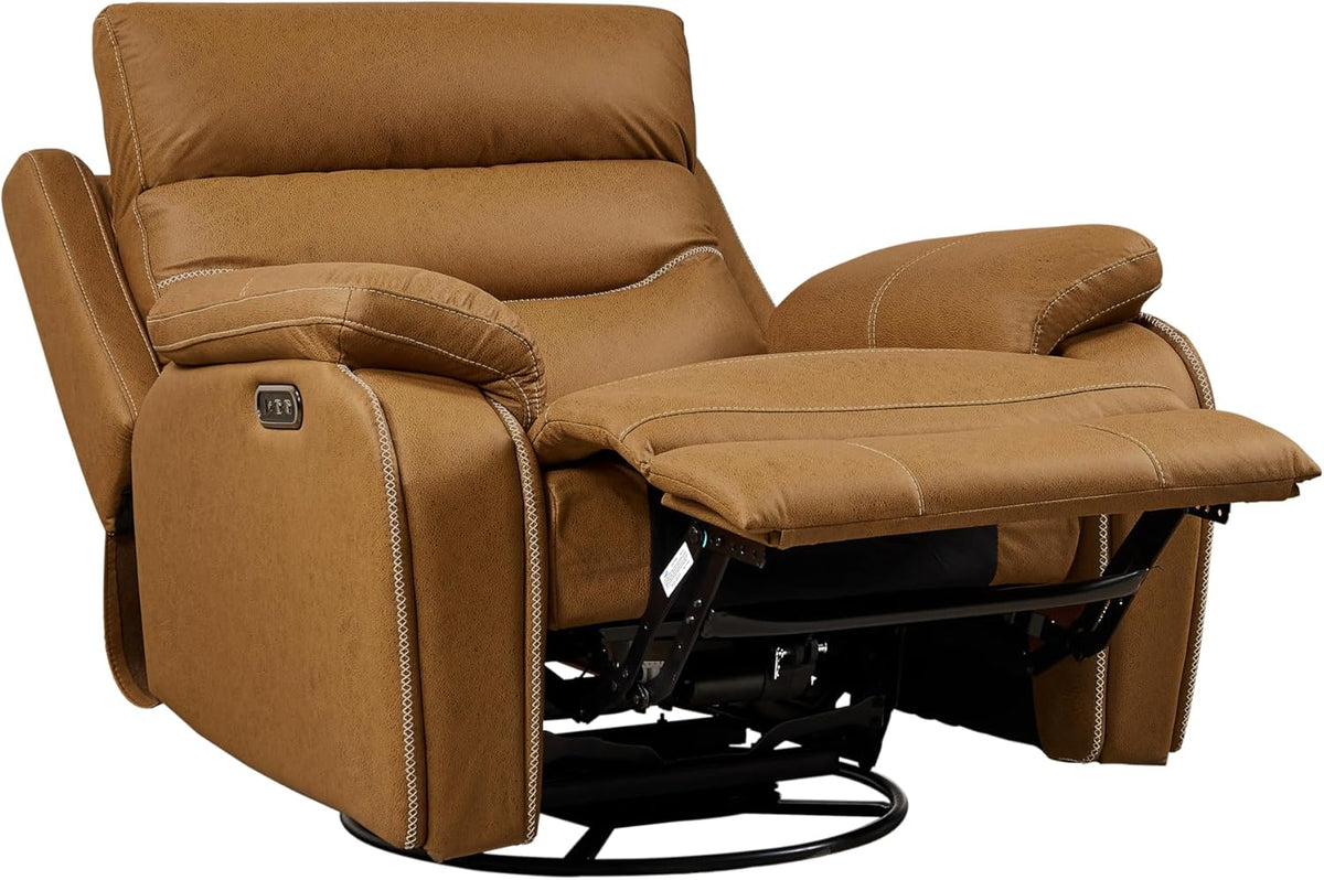38" Dual Motor Rocking and Swivel Single Sofa Recliner Chair, Power Headrest, Yellow Brown R638181