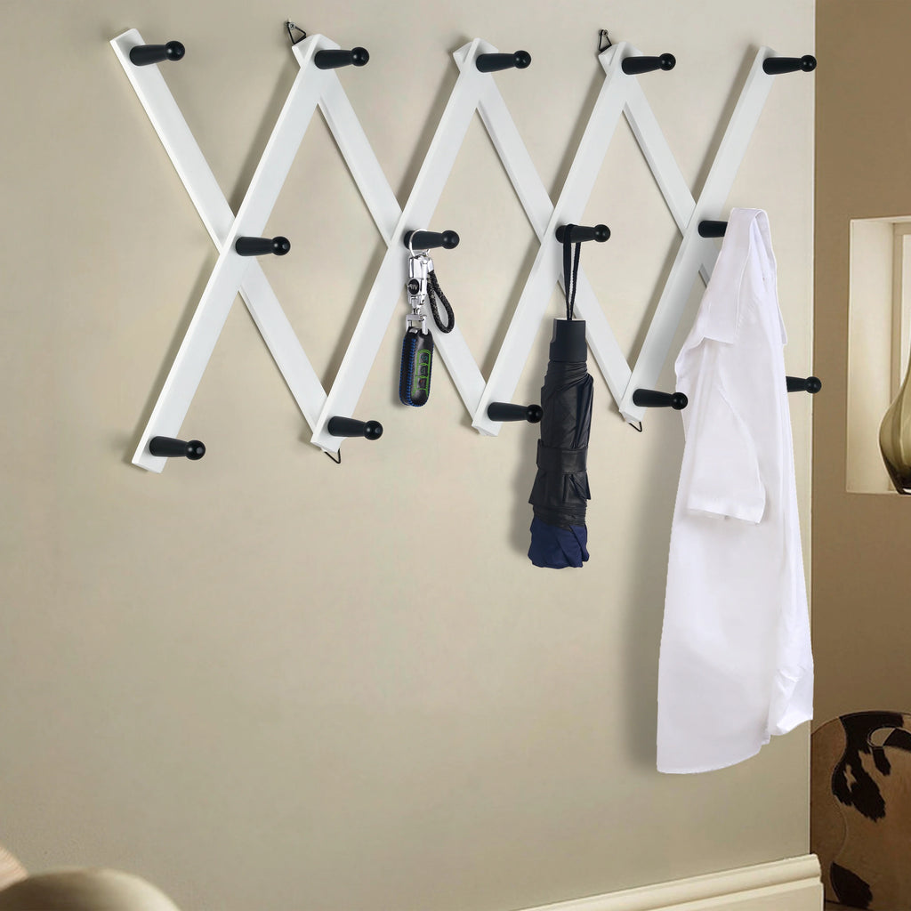 White 14 Pegs Wooden Expandable Coat Rack W74339