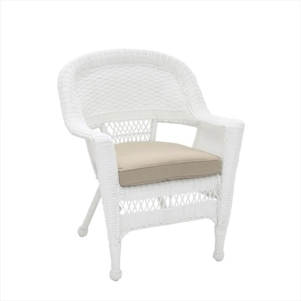 White Wicker Chair with Tan Cushion P518519