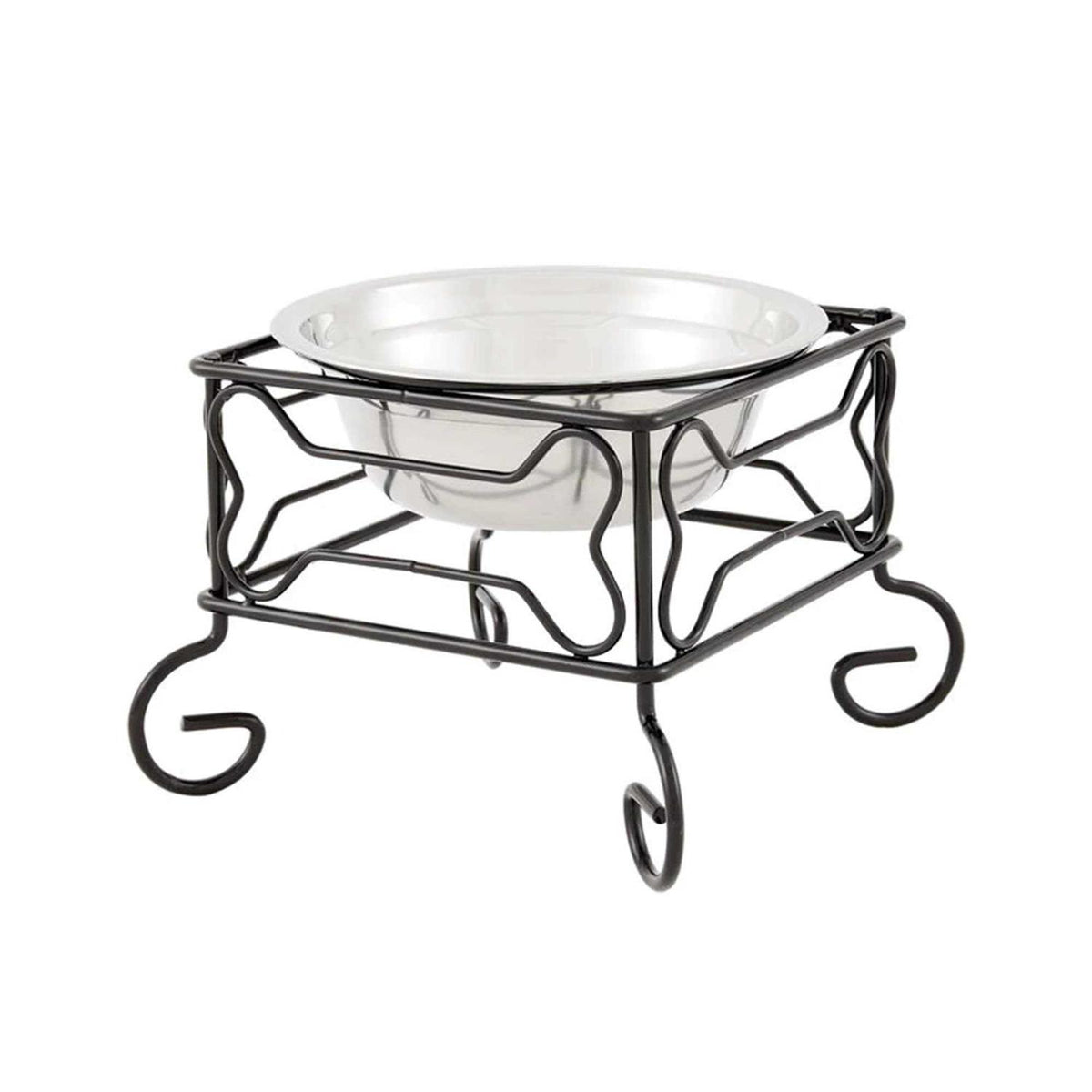 Wrought Iron Stand with Single Stainless Steel Feeder Bowl O23232