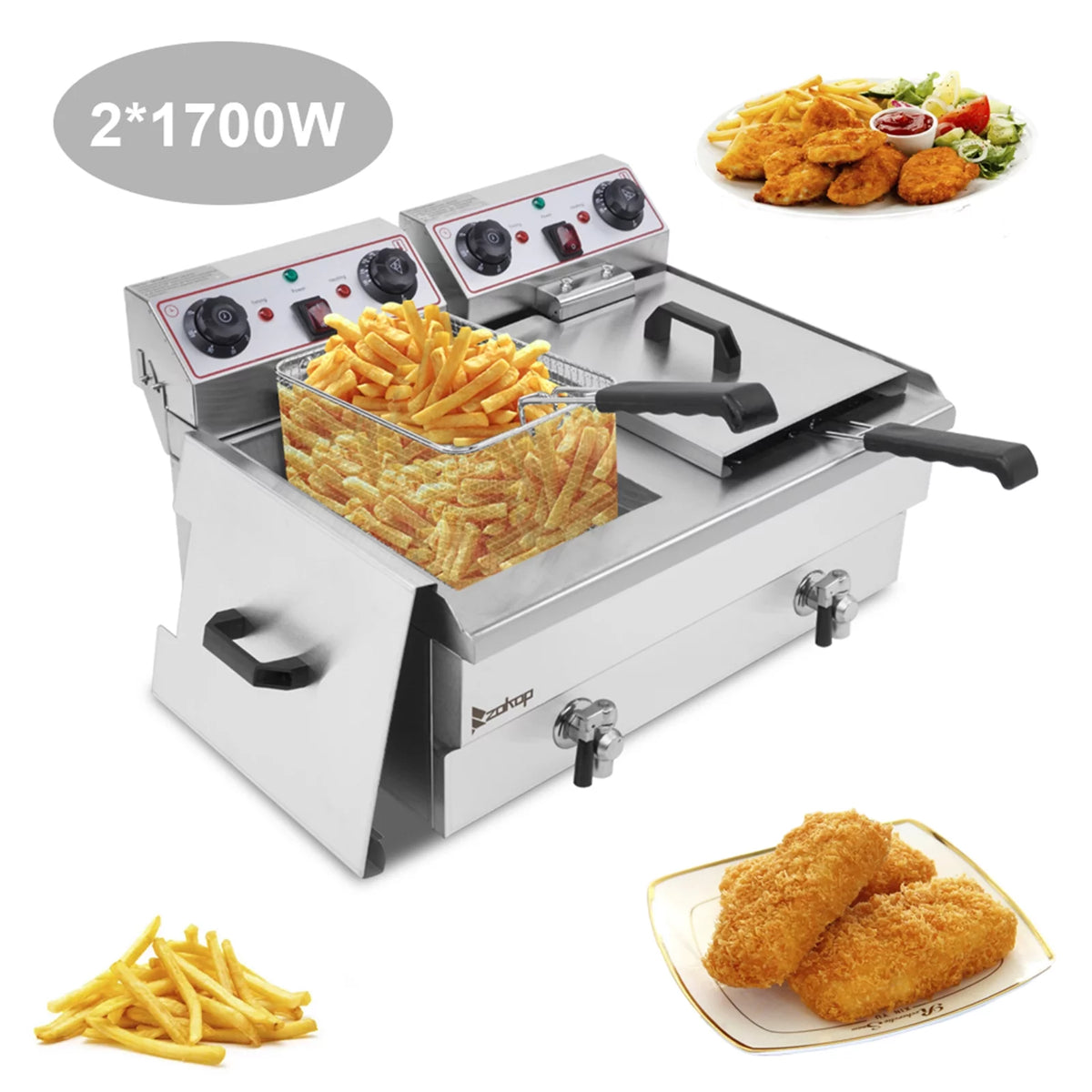 16L Stainless Steel Double Tank Deep Fryer 3400W D345