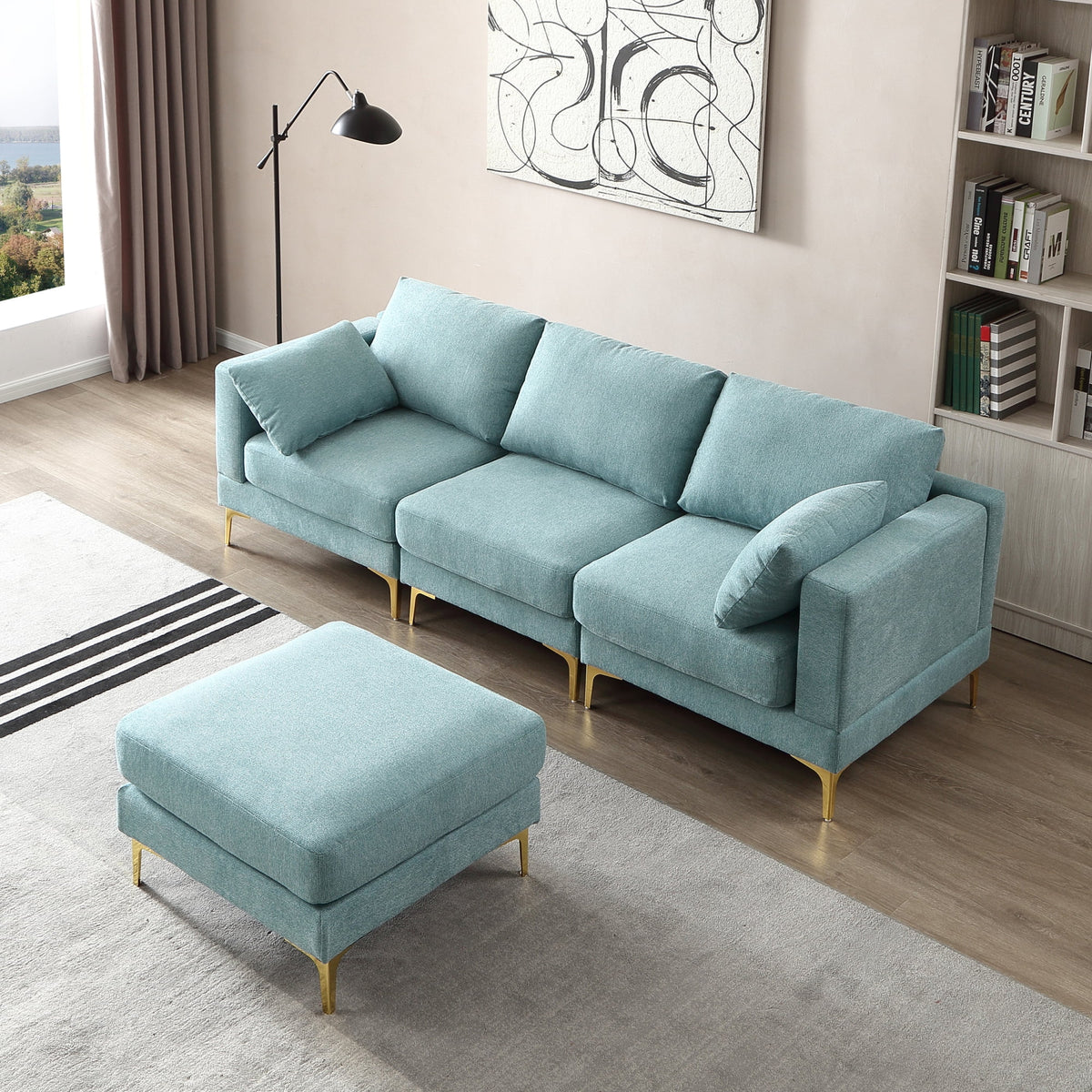 L Shape Turquoise Fabric Couch M18470