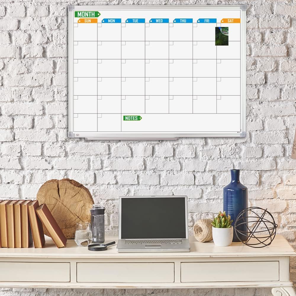 White Board Calendar Monthly 24 x 18 Wall-Mounted Aluminum Framed A331