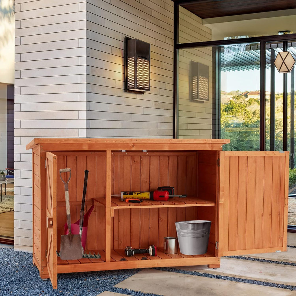 Wooden Outdoor Storage Cabinet with Lockable Double Doors E77501