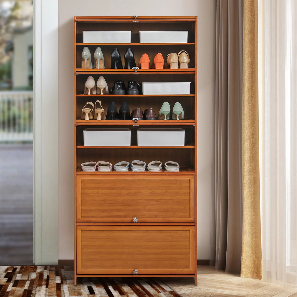 Bamboo 11 Tiers 50 Pairs Shoes Rack with Door T2233