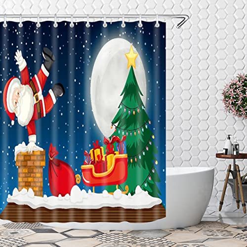 71"x71" Blue Cloth Fabric Christmas Shower Curtain D2691