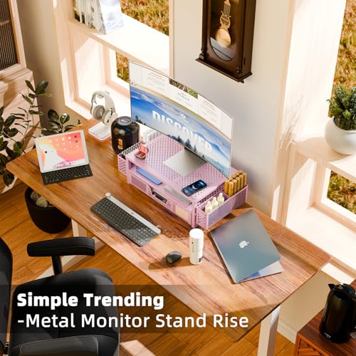 2 Tier Metal Monitor Stand with Drawer and Pen Holder, Black R11573