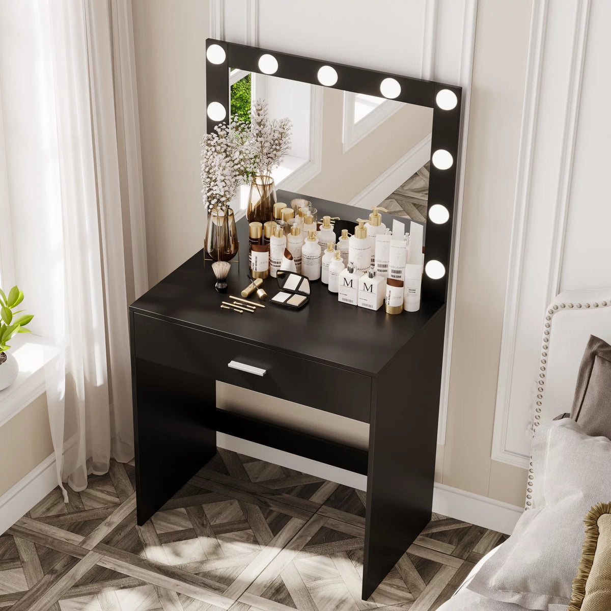 Black Makeup Vanity Table with Mirror O295588