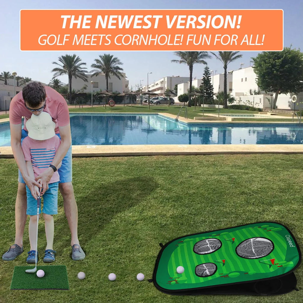 Golf Chipping Cornhole Game Set with Foldable Bean Bag Toss Board T84754