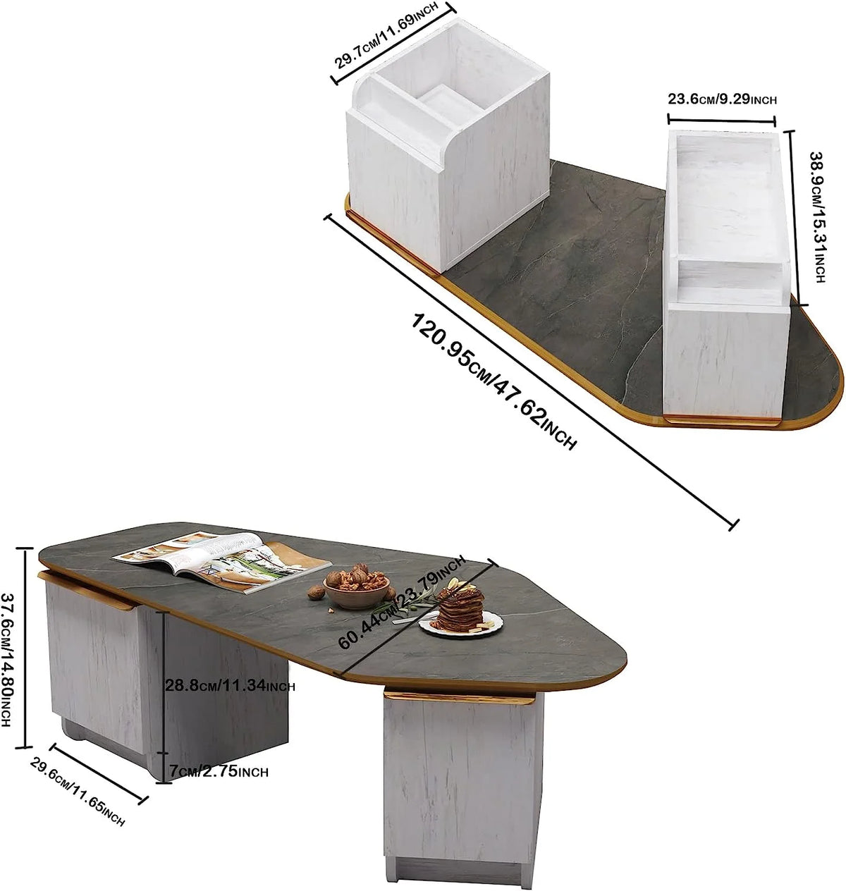 Faux Marble Coffee Table 47'' Wood with Storage U5395