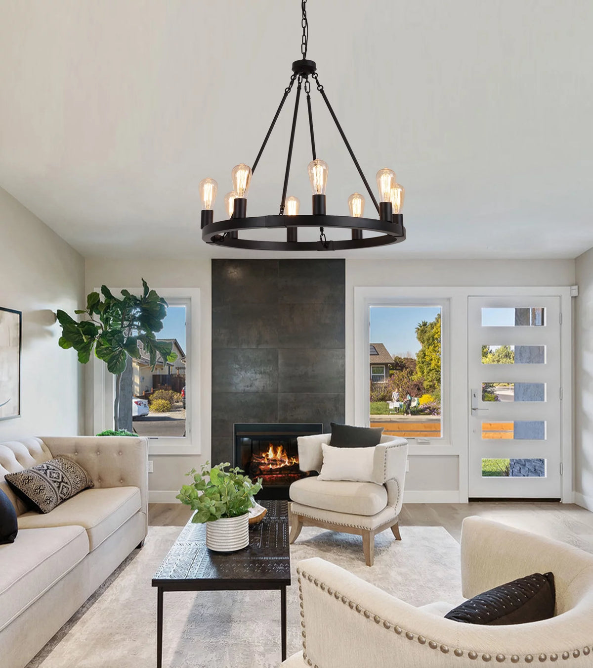 Black 8-Lights Wagon Wheel Chandelier S8443