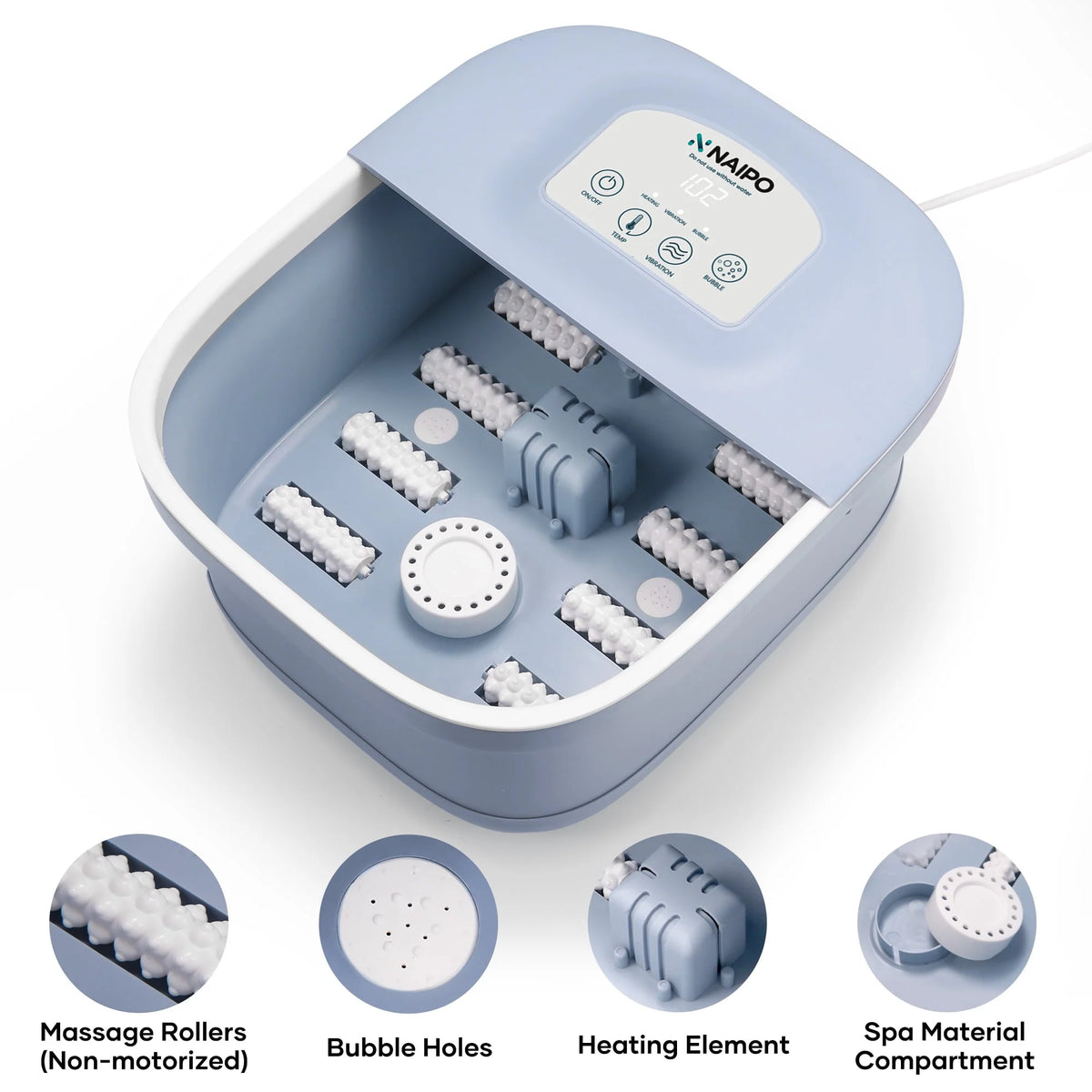 Foot Spa Bath Massager with Heating Bubble Vibration Rollers J7907