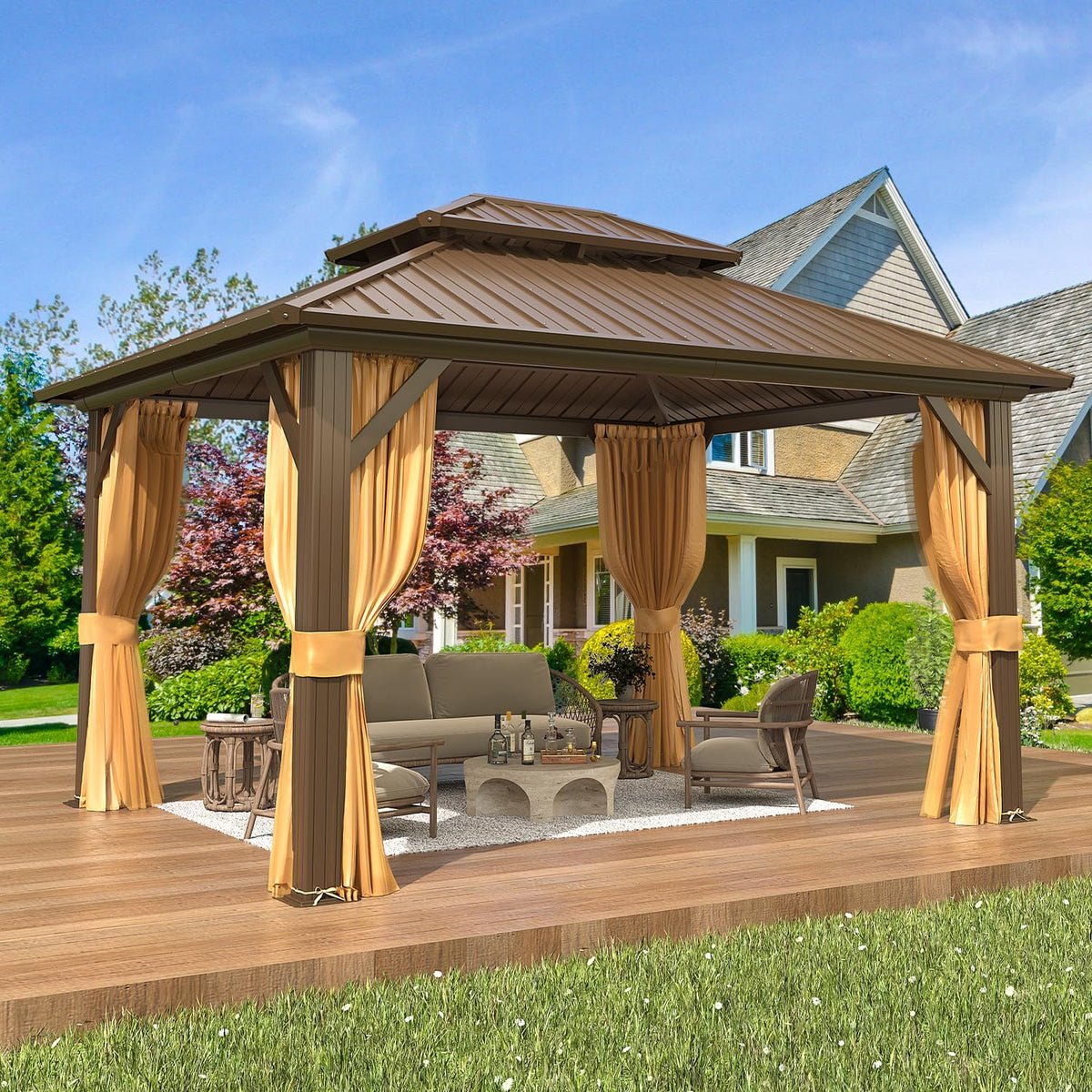 10'x12' Galvanized Steel Double Roof Metal Gazebo with Aluminum Frame N3008