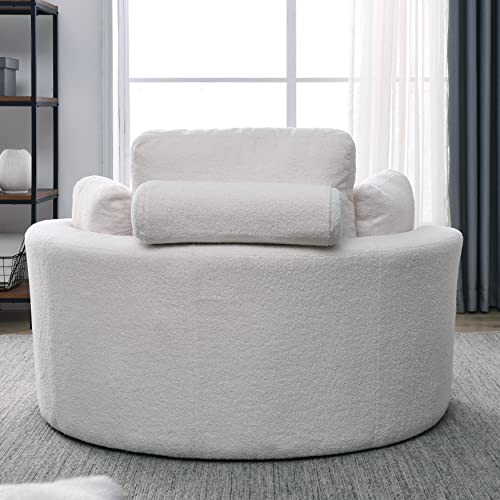 Oversized Swivel Accent Barrel Linen Tufted Upholstered Sofachair with 3 Pillows Orange V961